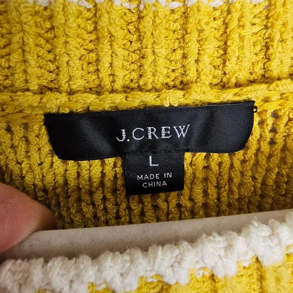 J. Crew Women Open Knit Crewneck Sweater Size L Mustard Coastal Grandma Preppy